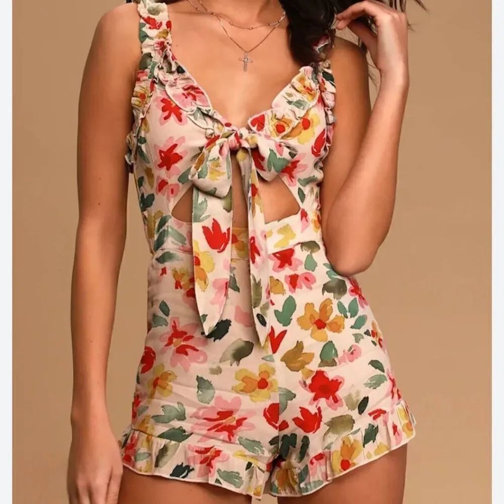 Winston White Alessandra Watercolor Tie Front Romper